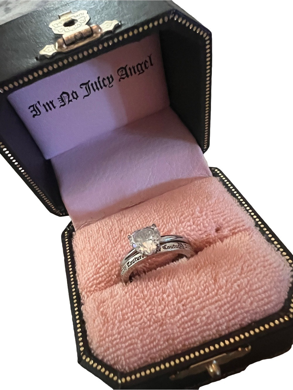 Rare ⭐️ Juicy Couture Silver Heart Solitaire Ring with Juicy Couture Brand Band - Picture 2 of 6
